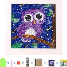 Yindella Owl DIY 5D 18x18 CM Diamond Painting with Wooden Photo Frame by Number Kits Full Drill Rhinestone Embroidery Cross Stitch Pictures Arts Craft for Home Wall Decor (Purple)-image-79