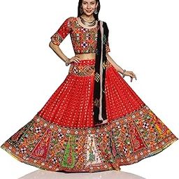 Navratri Dandiya Lehenga Choli For Women In Red Color (Length Approx 40", Free Size) | Material: Cotton | Finish Type: Readymade-image-17