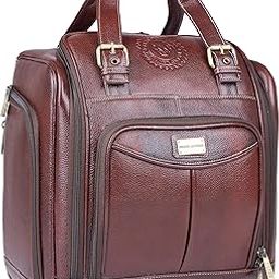 Genuine Leather Underseat Carry-On Rolling Travel Luggage Bag (Brown)-image-47
