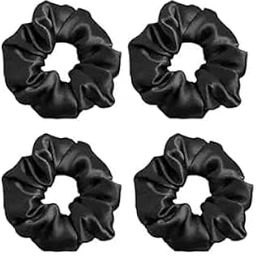 Lavishly Premium Hair Scrunchies for Women & Girls Pack of 4 | Soft Satin | Solid & Printed Elastic Bands | Gentle on Hair | Stylish Daily Hair Accessory Black-image-84