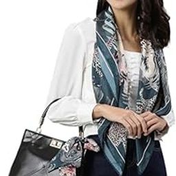 Women's Silk Square Scarf 90x90 cm | Printed Crepe Hijab, Head Wrap, Neck Shawl, Hair Accessory & Bandana-image-87