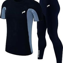 Men's Polyester Sports Running Set Compression Half Sleeve T-Shirt,Pants Skin-Tight Long Sleeves Quick Dry Fitness Sportswear Tracksuit Gym Yoga Suits(Set Of 2)( Tracksuit,Xl),Black,Solid-12