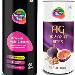 Gummy Trail Combo of Date Fig Bites and Hair & Nail Health Gummies | Strawberry Flavour Gummies Enriched with Biotin | Anjeer Bites Rich in Protein and Dietary Fibres | Combo of 60 Gummies + 15 Bites-image-56