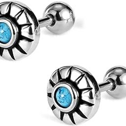 peora Silver Plated Blue Stone Studded Round Stud Earrings Gift For Men-picture-9