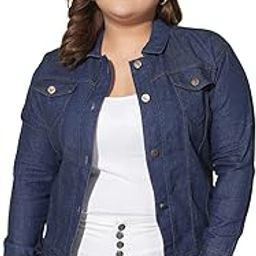 Solid Button-Closure Women Plus Size Denim Jacket-3