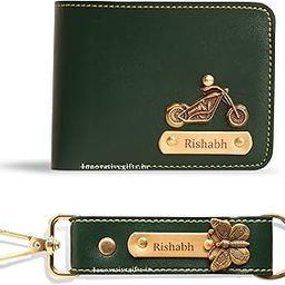 Personalized Leather Wallet with Customized Keychain Name & Charm for Men, Premium Vegan Gift Set for Father, Brother, Husband, Boyfriend (Pack of 2)-17