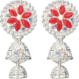H.K. CREATION Latest Earrings for Women & Girls | Stylish & Fashionable Earring for Girlfriend | Accessories Jewellery for Women | Best Gift for Birthday & Anniversary (Red-Silver) N-image-70