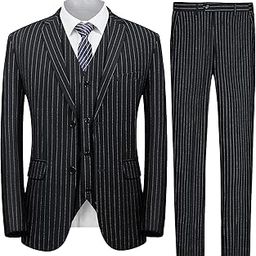 Men’s Pinstripe 3 Piece Suit Slim Fit Elegant Single Breasted Business Party Blazer Vest& Pants Set-picture-28