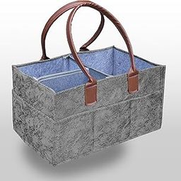 GREEN DECOR Non Woven Fabric Cute Diaper Caddy Bag with PU Leather Handle for Smart Mothers Baby Diaper Caddy Wipes Storage Organizers,Foldable and Portable(Spray Print Grey-15X10X8 Inch)-16