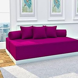BELVOSTUM Microfiber Solid and Plain Color Chess Emboss Diwan (70 x 100 inches, Magenta) - Set of 6 Pieces - 3 Cushion Covers, 2 Bolster Cover with Single Bedsheet-66