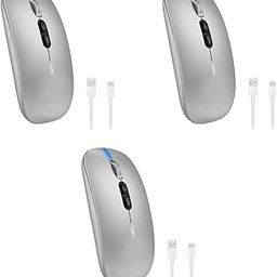 Verilux® Wireless Mouse Rechargeable Battery Level Visible 3 Modes 2.4G 3.0BT 5.0BT Bluetooth for Laptop 1600DPI Ergonomic Silent Mac PC iPad Sliver 3PCS-16