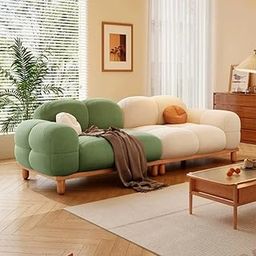 LEGACY OF COMFORT Prith Velvet Modern Cloud Sofa Upholstered 3 Seater Sofa Three Seater Sofa with Wooden Base and Legs for Living Room Hotels & Offices (Green/Ivory)-image-40