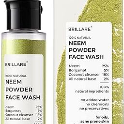 Brillare Neem Face Wash for Acne & Pimples, Rich with Bergamot for Clear Skin, 100% Natural Powder Facewash Fights with Acne-Causing Agents, Clear Skin from Dirt & Pollution, 30g-39