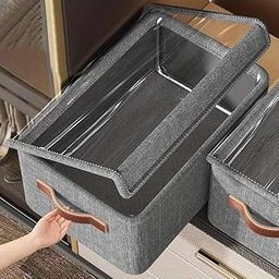 26L Foldable Canvas Storage Bag with Lid & Handle – Closet Organizer Box with Steel Frame, Stackable Fabric Storage Bin for Clothes, Toys, Wardrobe-image-79