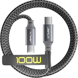 JSAUX 100W/5A Type c to Type c Cable Fast Charging [10Ft] 480Mbps Data Sync Nylon Braided USB c to USB c Cable for iPhone 16/16 Plus/16 Pro/16 Pro Max/15, Galaxy S24/S23, MacBook, iPad, Pixel-Grey-18