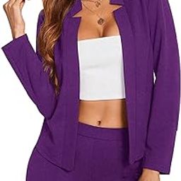Women's Elegant Open Front Notched Neck Blazer Work Outerwear Jacket, Purple, Medium-picture-25