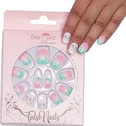Beromt 12 Pcs Set of Decorative Funky Party False Nails for Girls Kids Teenage Children Self Adhesive Artificial Nails Full Fake Nail Tips - BFN88KN-11