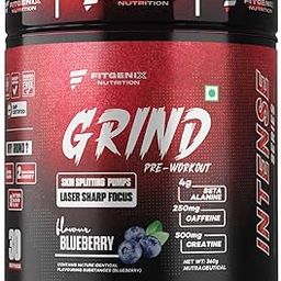 Fitgenix Nutrition Grind Pre Workout | 360gm | 30 Servings | 250mg Caffeine | 250mg Theanine | 4000mg Beta Alanine | 3250mg Citrulline | Hyper Pump | Enhanced Strength (Blueberry)-5