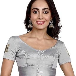 Women's Silk Cotton Embroidered Short Sleeve Blouse-image-44