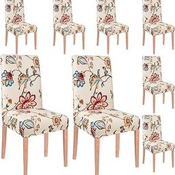 Styleys Polyester Washable Elastic Dining Chair Cover Slipcovers, Beige/Red/Blue Flower, Set of 8, SLMC134-image-11