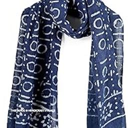 Cotton Scarves Scarf For Girls Ladies Hand Block Polka Dot Printed Long Stole Chunni 72" X 21" Inch (Indigo Blue)-image-93