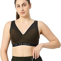 Women V-Neck Non-Wired Full Coverage Crop Top High Impact Workout Yoga Sports Bra (Olive Green) - Energy Bra-image-22