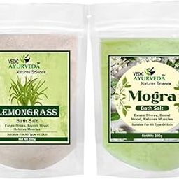 Vedic Ayurveda Lemongrass & Mogra Bath Salt Combo | 2 x 200g | Herbal Spa Salt for Stress Relief, Mood Uplift & Skin Rejuvenation | For Men & Women-image-87