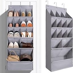 CARTSHOPPER Over-the-Door-Shoe-Organizers, Hanging Shoe Organizers with Large Pocket Shoe Holder Hanging Shoe Rack for Closet Shoe Organizer for Wall, Over Door Organizer with 15 Pockets Gray-image-9