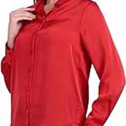 Red Plain Satin Shirt for Women-image-6