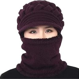 Stylish Women's Winter Woolen Warm and Snow Proof Soft Neckwarm and Scarf Set (Fur Inside) (Pack of 1) (Dark Purple)-image-88