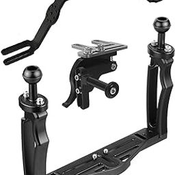 Aluminium Alloy Underwater Video Light Stabilizer Tray Diving Light Stand Tray with Two Ball Handle for Action Cameras, Black-17