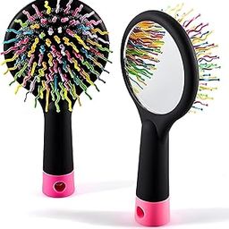 Alexvyan Black Rainbow Bristles Travel Small Hair Comb with Make up Mirror Hair Brush Hair Brush For Women Kids Girls Keep In Pocket Bag for Travellig and Home-image-12