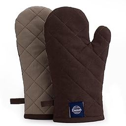 Encasa XO Heat Resistant Cotton Oven Gloves Mitts (2 Pc Set) - Quilted & Safe 17x29 cm - for Kitchen, Cooking & Baking, Grilling, Handling Hot Pots & Pans - Dark Taupe & Beige-image-38