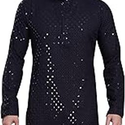Men's Sequince Embroidered Cotton Blend Only Slim Fit Kurta-image-17