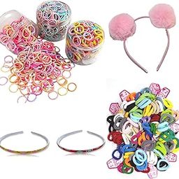 BELLOTOKO combo of 7 mini hair clips, 1 pc long ribbon scrunchie, 6 pieces black tic tak, 12 pieces rubber bands for girls kids- Pack of 26 Pcs-21