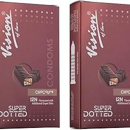 Vision Of Love Super Dotted Real Feel Condoms for Men | Ultra Soft | For Extra Pleasure and satisfaction | Long Lasted, Lubricated | Chocolate Flavour Condoms - 12 (Pack of 2)-18