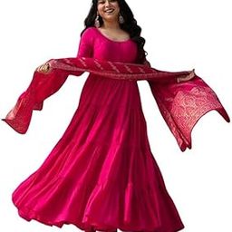 Pure Romansilk Chanderi Fabric Fully Flair Anarkali,Gown-image-3