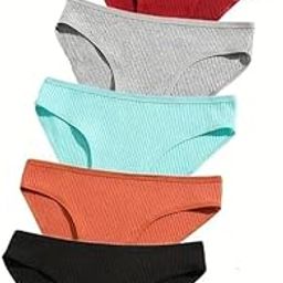 SunFlux® Pack of 5pcs Solid Ribbed Bikini Panties, Comfy & Breathable Stretchy Intimates Panties, Women's Lingerie & Underwear-image-73