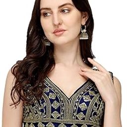 Women's Silk Embroidery Sequins Zari Work Readymade Saree Blouse-image-16
