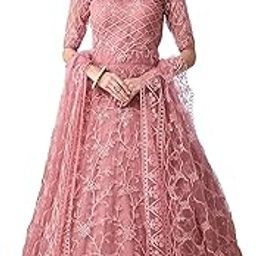 Women's Chain Stitch Semi-Stitched Net Anarkali Gown, Up to 56 Inches (Pink, Free Size), Maxi-image-3