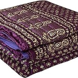 AUROSTYLE 400 TC Silk Fabric Jaipuri Razai Rajasthani Traditional Filling Pure Cotton Light Weight Winter and Summer Rajai Jaipuri Quilt Throw Blanket (Purple, Double Bed - 85 inch x 100 inch)-image-59