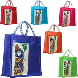 Anumala Jute World® – Multipurpose Handmade Tote Bag with Traditional Madhubani Art | Organic, Reusable Jute Bag for Daily Use, Lunch, Return Gifts & Shopping- 11x5x11 Inches-image-50