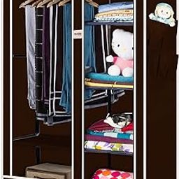 Foldable Wardrobe 2 Door / 6 Shelves / 1 Hanger (Brown)-26