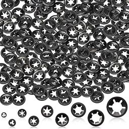 OIIKI 260pcs M2/M2.5/M3/M4/M5/M6/M8/M10/M12 Internal Tooth Starlock Washers, Push On Speed Clips Fasteners Assortment Kit, 65 Mn Steel Black Oxide Finish Star Lock Washers (9 Sizes)-image-32
