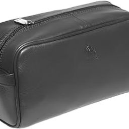 Kara Black Leather Toiletry Bag, Travel Organiser, Durable Leather Grooming Case-image-67