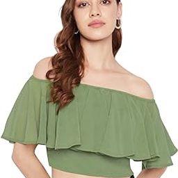 Women Western Stylish Trendy Cape Off Shoulder Crop Top (Green, Size : XS-L)-picture-21