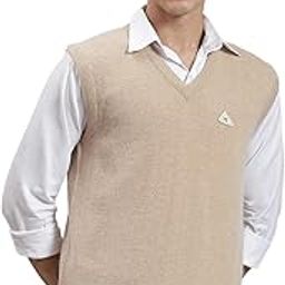 Mens Solid V Neck Sleeveless Wool Blend Casual Sweater (1230116SL)-image-33