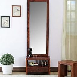 PC WOOD FURNITURE Solid Sheesham Wood Dressing Table with Storage and Mirror | Dressing Table with 1 Drawer Storage (Solid Sheesham Wood, 58×35×182 CM, Teak Finish)-17