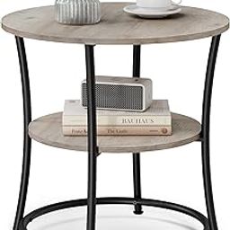 VASAGLE Daintree Side Table, Round End Table With 2 Shelves, Living Room, Bedroom, Easy Assembly, Metal, Industrial Design, Vintage, Shabby Chic, Greige Ulet56Bg, Beige-picture-12