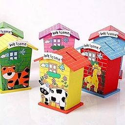 Artlicious 6 pcs Wooden Piggy Banks for Kids, Savings Challenge Box, Cashbox,Cash Vault Wooden Savings Box Coin Banks - Return Gift for Kids Birthday Age 6-10 (Pack of 6)-2